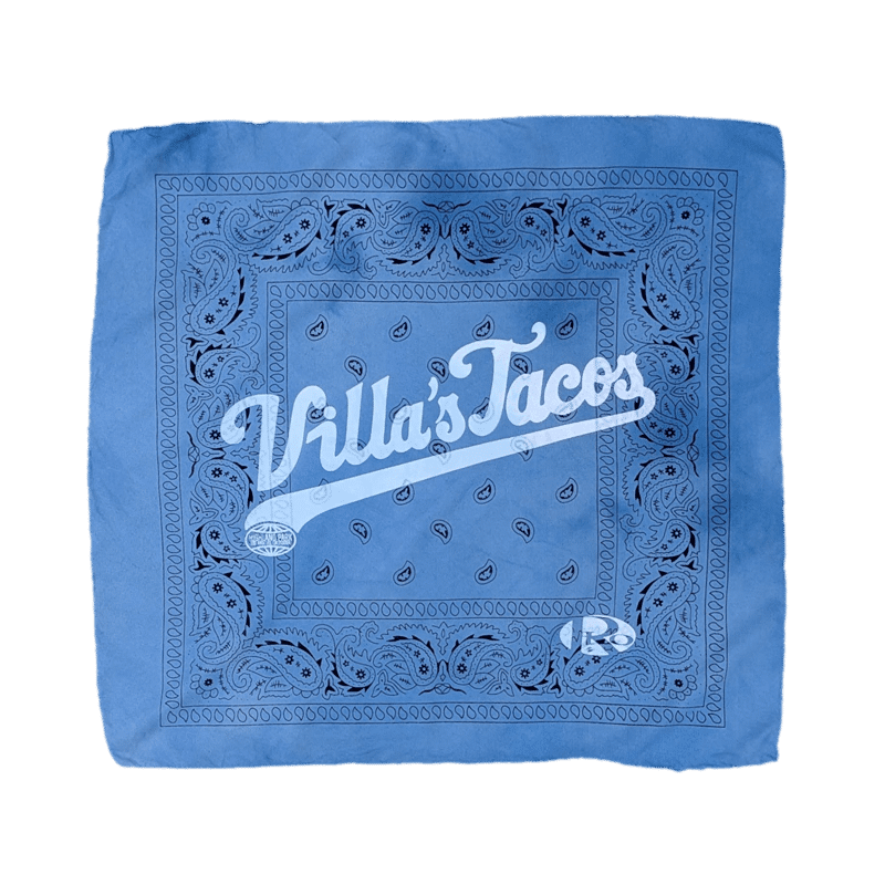 Blue hand-dyed Villa's Tacos bandana
