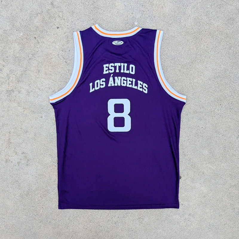 Back of purple Numero Ocho jersey with Estilo Los Angeles lettering and number 8