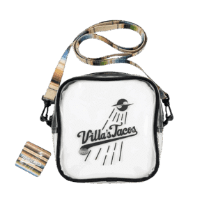 Clear Villa's Tacos crossbody bag with striped strap